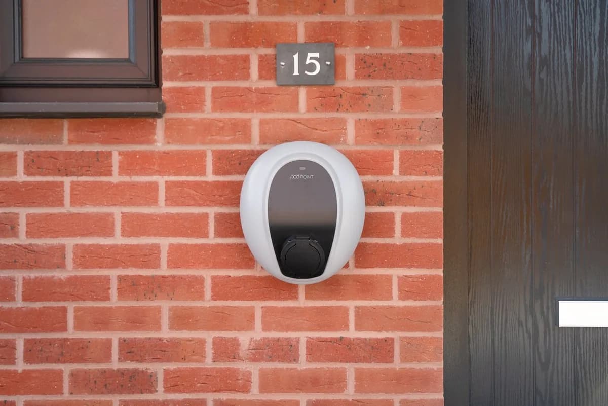 Pod Point Solo 3 socket wallbox mounted on a brick wall